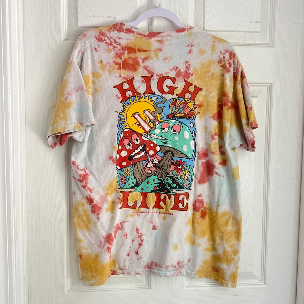 Assholes Live Forever T-Shirt Large Mens High Life Tie Dye Mushroom Stoner Tee